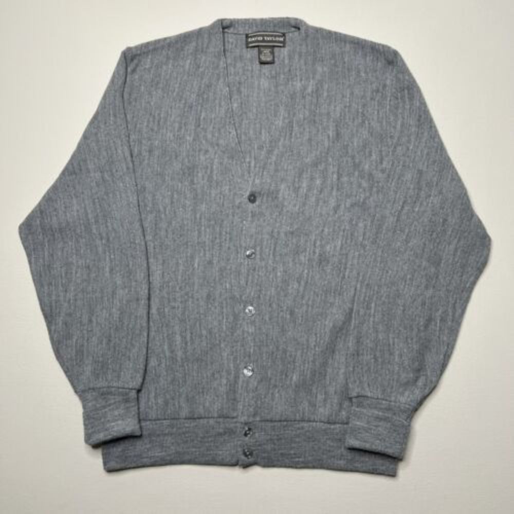 David Taylor Gray Cardigan Sweater V-Neck Made In USA Grandpa Dad Style So Large